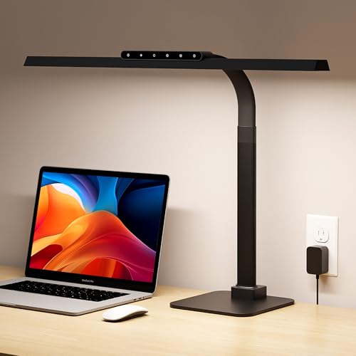 24W LED Desk Lamp, 112 High-Bright Eye-Caring Architect Light, 3000K-6000K Stepless Dimmable Touch Control, Weighted Metal Base, Auto-Dimming & Memory Function for Home Office, Reading, Gaming, Black - color: Black, size: Head Length 23.62" with Base