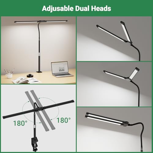 LED Desk Lamp with Clamp, 23.5-31.5 Inches, Black | 24W, 75 Lighting Modes, Flexible Neck Design, Telescopic Height, For Home Office Study Work Craft Paint - size: 2-Head Adjustable Height Desk Lamp