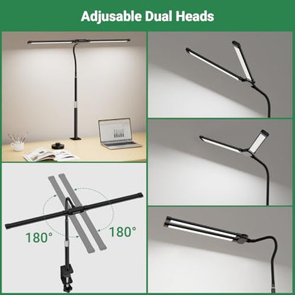 LED Desk Lamp with Clamp, 23.5-31.5 Inches, Black | 24W, 75 Lighting Modes, Flexible Neck Design, Telescopic Height, For Home Office Study Work Craft Paint - size: 2-Head Adjustable Height Desk Lamp