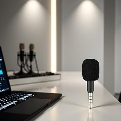 Mini Portable Condenser Microphone, 3.5mm 4-Pole/3-Pole Jack, Black, for Phone, Computer, Laptop, Multipurpose Condenser Microphones