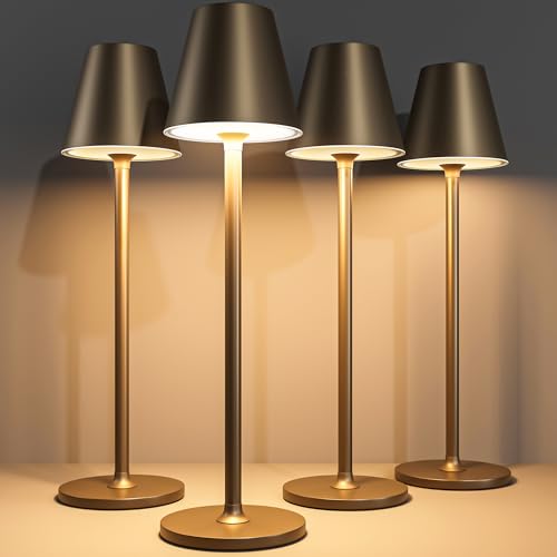 Timjorman 4-Pack Cordless Table Lamps - 5000mAh Rechargeable Battery Operated Desk Lamp, 3-Level Dimmable LED Night Light for Bedroom, Dining, Restaurant - Metal Design(Kahaki-4PACK) - color: Kahaki-4PACK