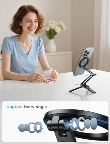 Lamicall for Magsafe Tripod Stand - [Ultra-Compact] Aluminium Magnetic Phone Tripod for iPhone 17/16 Pro Max, Flexible Cell Phone Mount Gift with 1/4" Screw, Arca & Hook Accessories Women Men Black - color: Black