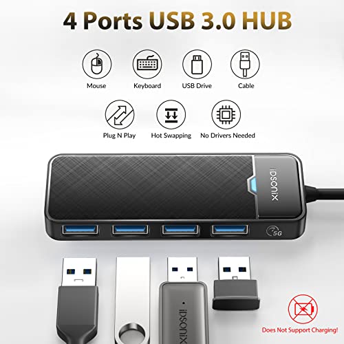 iDsonix USB Hub with 6ft Extension Cbale[Charging Not Supported], 4-Port USB 3.0 Splitter Ultra-Slim Extender for Desktop, Laptop, Xbox, Flash Drive, HDD, Console, Printer, PC, Keyboards, Mouse - size: USB-A 6ft