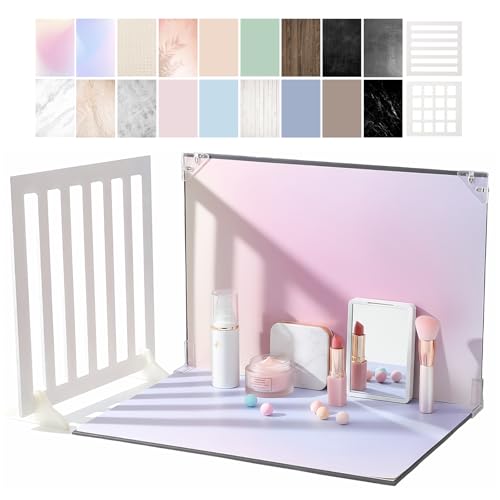 Product Photography Backdrops with Shadow Boards, 9Pcs 18 Curated Patterns Photography Prop Kit, Portable Small Photo Backdrop Board and PVC-Coated UGC Backdrops for Food Jewelry Mini Items, 16x11.5in