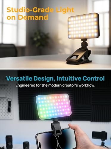 91 LED Portable Charger Selfie Light Video Conference Lighting | Clip & Camera Tripod Adapter, Rechargeable 2000mAh, CRI 96+, 4 Light Modes, For Phone iPhone Webcam Laptop Makeup - color: Matte Black