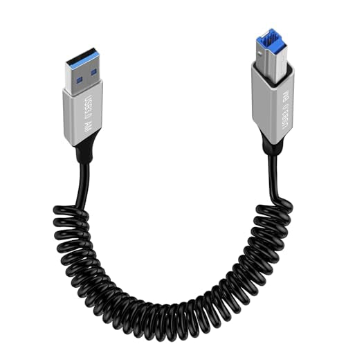 Coiled USB A to B Printer Cable Coiled USB 3.0 Printer Cable Super Speed 5Gbps, for Scanner, External Hard Drives, Multifunction Printers (USB A, 1.5 m) - color: USB A, size: 1.5 m