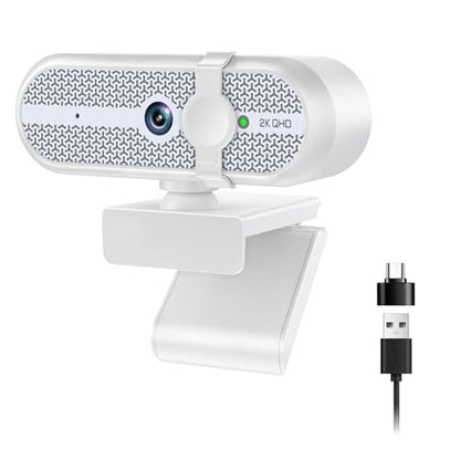 2K Webcam for PC, 5MP, Noise-reducing Microphone, 90° FOV, USB Webcam Plug & Play, Slide Privacy Cover, Suitable for Win 7/8/10 MacOS, Wide Compatibility for Zoom, Microsoft Teams - color: White
