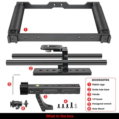 Universal Aluminum Alloy DSLR Mirrorless Camera Camcorder Stabilizer Extension Cage Mount for Mic Monitor Light, Movie Making Rig YouTube Tiktok Vlogging Video Kit w/Phone Holder for Canon Sony Nikon