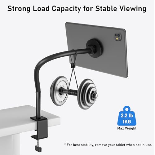 Magnetic Gooseneck Tablet Holder, iPad Desk Clamp Mount for Bed & Desk | 360 Degree Adjustable Arm, Compatible with MagSafe, Fits 4.7-13.5" Devices, Phone, iPad Pro/Air/Mini, Kindle Fire, Galaxy Tab