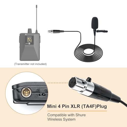 Lavalier Microphone, Cardioid Condenser Clip On Microphone, Lapel Microphone Compatible with Shure Microphone Wireless System, Mini 4 Pin XLR Plug, Ideal for Lectures, Theater, Actors - size: Mini 4 Pin XLR (TA4F) Plug