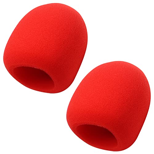 Fielect 2Pcs Microphone Cover Sponge Foam Mic Cover Handheld Microphone Windscreen Shield Protection Micro Foam Filter Red for KTV Broadcasting - color: Red