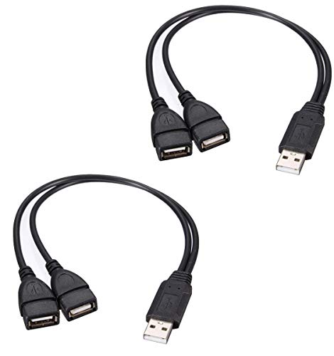 USB 2.0 Adapter, Dual USB Female Jack Y Splitter Charger Cable (2 Pack) for Laptop/Tablet/Smartphone Data Transmission/Charging