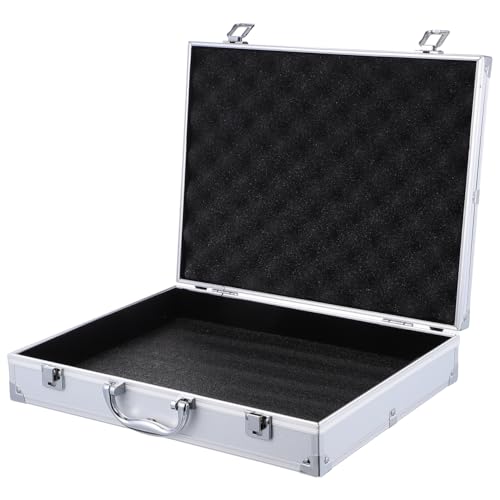 SUPVOX Aluminum Toolbox Lockable Storage Case for Tools Electronics and Accessories - Durable Silver Hard Case with Carry Handle - Large Capacity 14.57X11.22X2.95 Inches - color: Silver