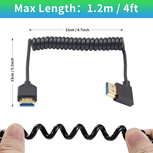 Duttek 8K Right Angle HDMI Cable 1FT-4FT, Coiled HDMI Cable 48Gbps, Extreme Thin HDMI Male to Male Coiled Cable Support Dynamic HDR, Has 8K@60Hz Resolution Backward Compatible 4K Ultra HD, 1080p, 3D - style: Right Angle HDMI Male to Male