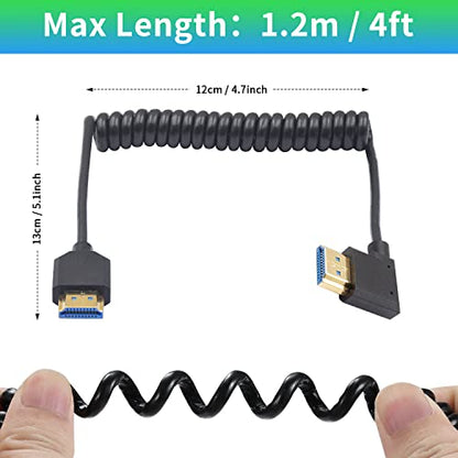 Duttek 8K Right Angle HDMI Cable 1FT-4FT, Coiled HDMI Cable 48Gbps, Extreme Thin HDMI Male to Male Coiled Cable Support Dynamic HDR, Has 8K@60Hz Resolution Backward Compatible 4K Ultra HD, 1080p, 3D - style: Right Angle HDMI Male to Male