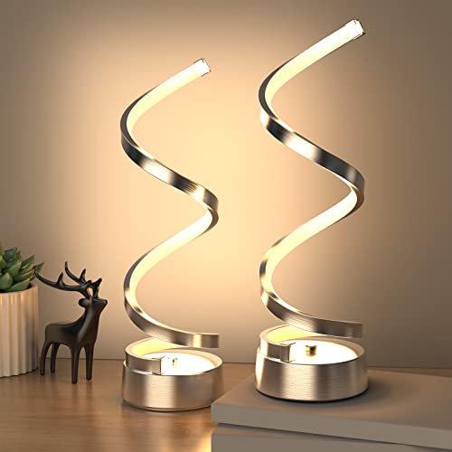 NUÜR Table Lamps for Living Room Set of 2, Silver Dimmable LED Lamp, Small Bedside Lamps, Nightstand Lamp for Bedroom Office Home Living Room - color: Silver 2 Pack