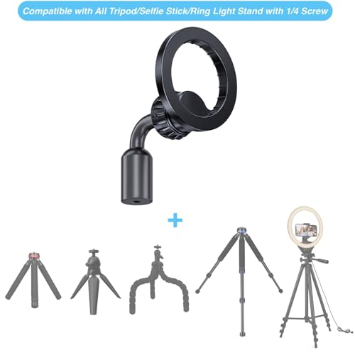 Magnetic Tripod Mount Holder for MagSafe [Upgraded Metal], iPhone Tripod Mount Adapter with 1/4” Screw Hole, Magnetic Phone Tripod Holder Adapter for iPhone 17/16/15/14/13/12 Series - color: Black(Metal Version)