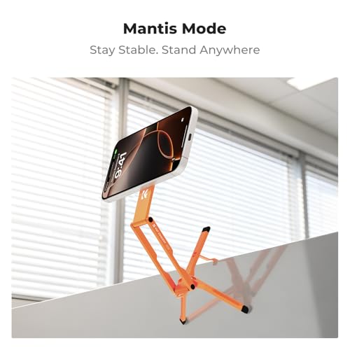 K&F CONCEPT PT02 7mm 59g Magnetic Phone Stand, Foldable Selfie Stick for iPhone, Dual-Sided Magnets Mini Tripod Pocket Cell Phone Stand with Hook, Compatible with iPhone 17-12 Series Android Phones - color: Orange