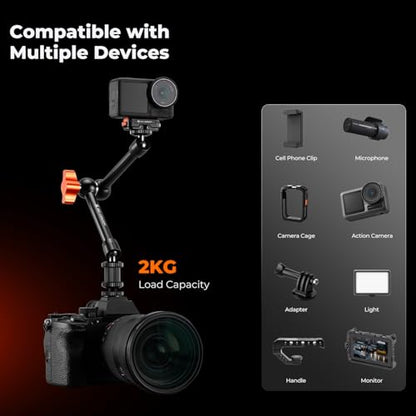 K&F CONCEPT 9.8" Magic Arm Clamp with Cold Shoes 360° Ball Heads Camera Arm Mount for Monitor/Flash/Microphone/DSLR Camera - style: 9.8" with cold shoes