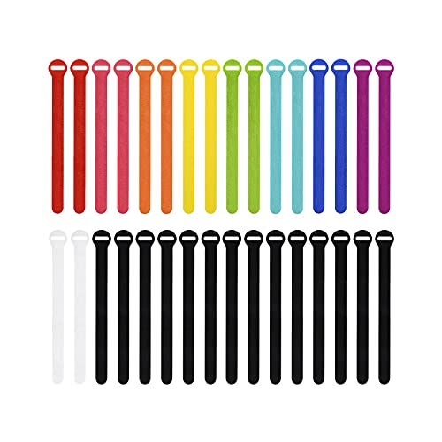 Self-Gripping Cable Ties by Wrap-It Storage, Multi-Color, 8 Inch Straps (30-pack) – Reusable Hook and Loop Cord Organizer Cable Ties for Cord Management and Desk or Office Organization - color: Assorted Colors, size: 8" (30-Pack)