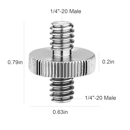 6 Pack International Standard 1/4"-20 Male to 1/4"-20 Male Threaded Tripod Screw Adapter Standard Tripod Mounting Thread Camera Screw Adapter Converter,Precision Made - color: Sliver