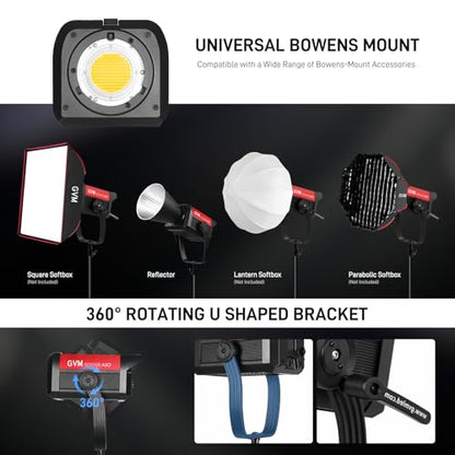 GVM 500W COB LED Video Light, APP Control, Bi-Color Continuous Output Lighting with Bowens Mount, 2700K-6800K, CRI/TLCI97+, 227040lux@1m, 12 Effects & 12 Sources for Studio Photography - size: 500W