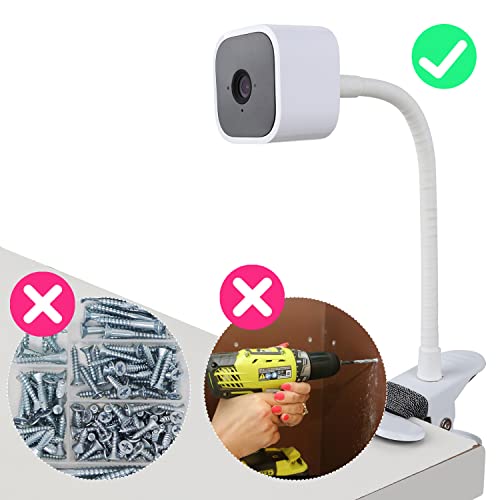 iTODOS 2 Pack Flexible Clip Clamp Mount - Compatible with Blink Mini, Outdoor (3rd Gen) XT3, XT, XT2, Indoor - 8 Inch Flexible Gooseneck Arm - Attach Camera Anywhere - size: Blink Flexible Clamp Mount White