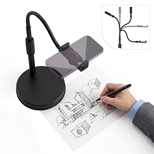 Overhead Phone Mount, Overhead Desktop Phone Holder with Rotating Arm Holder and Base, Adjustable Angles for Photo Video Capture, Online Meeting