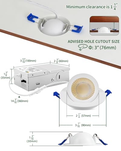 zouzai 3 Inch Gimbal LED Recessed Lights, White, 6 Pack, with Junction Box, 360°+ 90° Adjustable, 5CCT 2700K-5000K, Dimmable, Canless Eyeball Downlight, CRI90+, 800LM 7W 120V, ETL - color: White-3 inch, size: 6 Pack