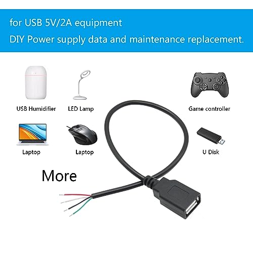 Short USB A Female 4 Pin Bare Wire 11inch,USB 5V/2A 4 Pin Pigtail Open End Power and Data Cable,for USB Equipment Installed or Replacement Repair DIY Cable(2Pcs) - style: USB A Female - 2Pcs