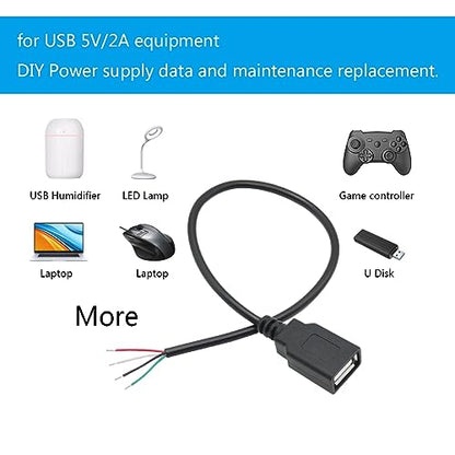 Short USB A Female 4 Pin Bare Wire 11inch,USB 5V/2A 4 Pin Pigtail Open End Power and Data Cable,for USB Equipment Installed or Replacement Repair DIY Cable(2Pcs) - style: USB A Female - 2Pcs