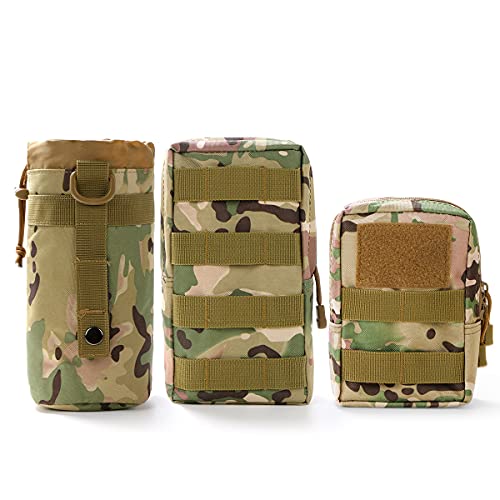 3 Pack Molle Pouch Combo Water Bottle Pouch Holder Tactical Molle Pouches Compact Utility Waist Bag Pack - color: Combo A:CP