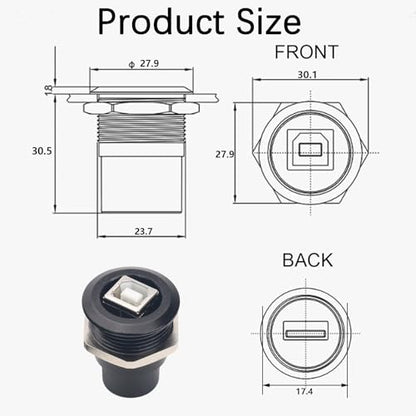 2PCS Panel Mount USB B to USB A Connector for Printer, Threaded Fixed Female USB 2.0 Scanner Converter Adapter for HP, Canon, Dell, Epson, Lexmark, Xerox and More