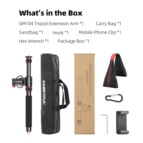 AMBITFUL 42" Heavy Duty Aluminum Tripod Boom Arm Horizontal Center Column arm with Sandbag, 360° Rotatable Overhead Photography Arm for Camera, 22lbs Load Capacity (Tripod Arm) - size: Tripod Arm