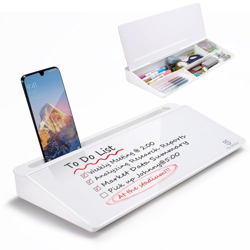 TSJ OFFICE Small Desktop Whiteboard -Glass Dry Erase Board Computer Keyboard Stand White Board Surface Pad with Drawer, Desk Organizers with Accessories for Office, Home, School Supplies - White - color: White