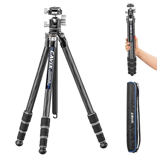 CAVIX Carbon Fiber Tripod, Lightweight Tripod for Camera, 360°Panorama Ball Head, 1/4" Arca Quick Release Plate, Max Load 33lb/15kg, with Portable Bag, Travel Tripod Monopod for DSLR Video Camcorder. - size: Carbon Fiber(57")