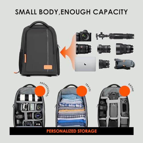 TARION Camera Backpack for Photographers - Compact Camera Bag with 15 Inch Laptop Compartment - Side Access Quick Draw - Anti-theft Hidden Pocket Tripod Holder Rain Cover - TB04 Black - color: Black