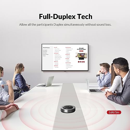 Conference Speakerphone, Daisy Chain up to 9 Speakerphones for 50 People, USB & Bluetooth Speaker with 4 Mics AI Noise Cancellation 360° Voice Pickup for Zoom,Teams,Conference Call Large Meeting Room