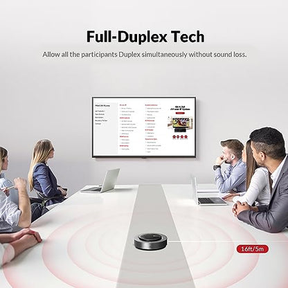 Conference Speakerphone, Daisy Chain up to 9 Speakerphones for 50 People, USB & Bluetooth Speaker with 4 Mics AI Noise Cancellation 360° Voice Pickup for Zoom,Teams,Conference Call Large Meeting Room