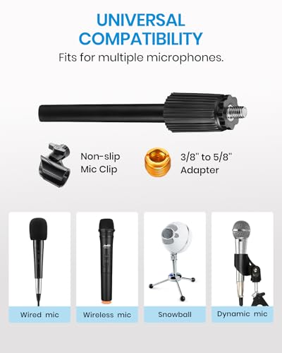 Desktop Microphone Stand, Moukey Upgraded Adjustable Table Mic Stand with Non-Slip Metal Base for Blue Yeti Snowball Spark, Other Microphone, height adjustment 9.84” to 14.17”-MMs-2
