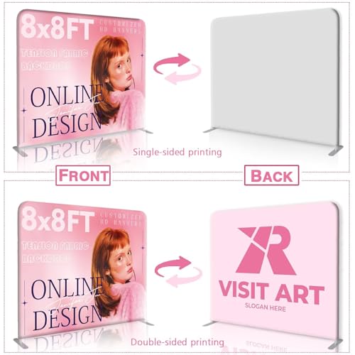 (Double-Sided Print) Tension Fabric Backdrop Trade Show Fabric Banner | 10x8 FT Custom Tension Fabric Display Large Trade Show Backdrop Display Booth Exhibit Standing Banner with Aluminum Frame - size: 10 x 8 FT