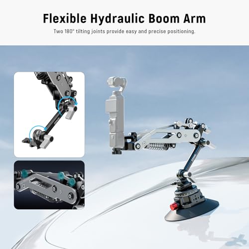 NEEWER Vacuum Suction Cup Car Mount for Action Camera with Hydraulic Boom Arm, NATO Rail, Compatible with DJI Osmo Pocket 3 Insts360 X5 X4 X3 Hero Adapter Holder, 18oz/500g Max Load, GA022 - style: GA022