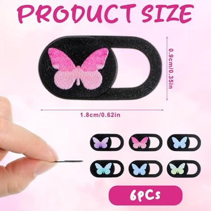 6 Pcs Laptop Camera Cover Slide, Webcam Cover Slide, Camera Privacy Cover for Laptop Desktop Computer Smartphone Tablet to Protect Your Privacy and Security, Butterfly Design (0.71''x 0.35'')