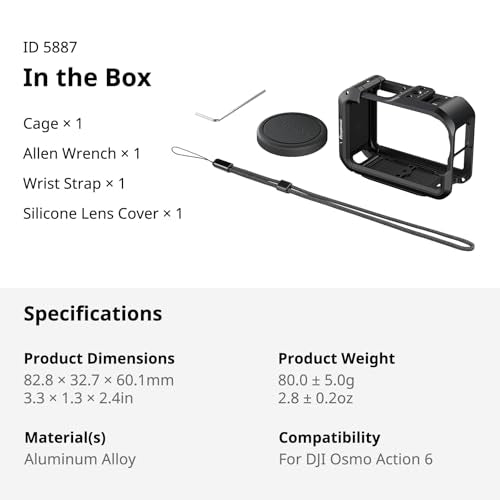 SmallRig Cage for DJI Osmo Action 6 (Advanced Edition), Aluminum Alloy Camera Cage with Cold Shoe, Wrist Strap, Lens Cover, Protective Frame with 1/4"-20 Locating Holes, Action 6 Accessories - 5887 - style: Advanced Cage
