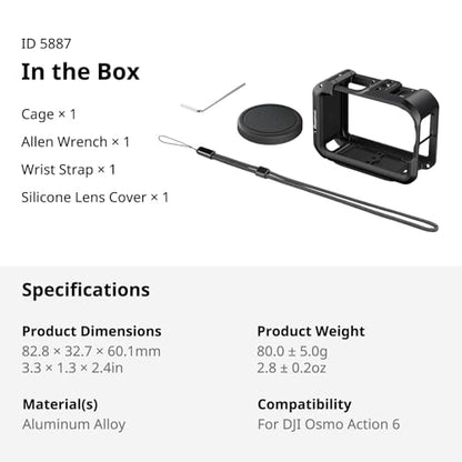 SmallRig Cage for DJI Osmo Action 6 (Advanced Edition), Aluminum Alloy Camera Cage with Cold Shoe, Wrist Strap, Lens Cover, Protective Frame with 1/4"-20 Locating Holes, Action 6 Accessories - 5887 - style: Advanced Cage