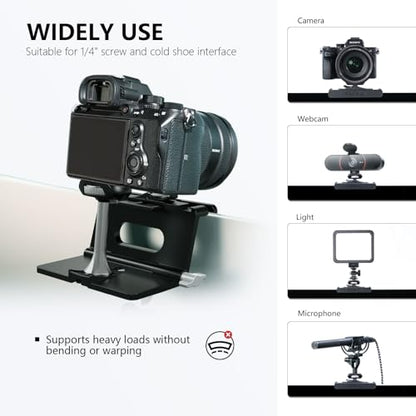RAUBAY 【Upgraded】 Monitor Camera Mount Stand, Hanging Webcam Clamp with 1/4" Screw, MILC Monitor Top Support for Live Stream, etc. Compatible with Curved Monitors, Maximum Width up to 1.4" CM02 - style: CM02