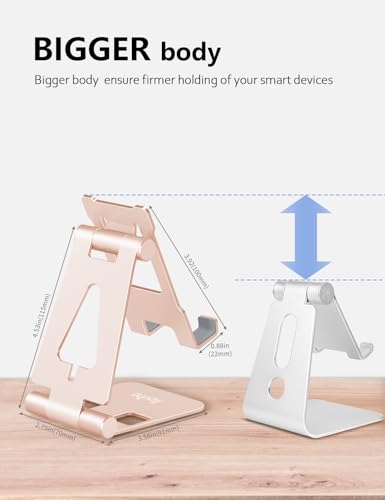 Aoviho Cell Phone Stand for Desk, Adjustable Desktop Phone Holder Stand, Foldable Moblie Phone Dock for iPhone 17 16 15 14 13 Pro Xs Max Xr X 8 7 6 5 5s SE Nintendo Switch All Phones,Rose Gold - color: Rose Gold