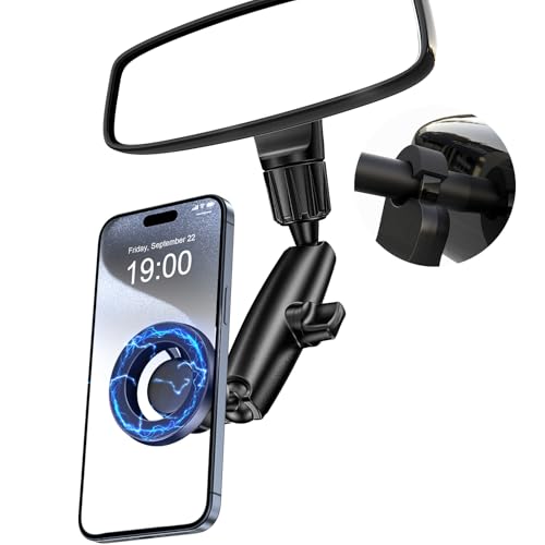 Magnetic Phone Holder for Car, Rear View Mirror Phone Holder, 360° Rotating Car Phone Mount, Compatible with iPhone 17/16/15/14/13/12 Series and All Phones with Magsafe Case or Metal Ring - style: magnetic