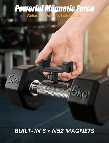 Gym Magnetic Phone Holder【Strong Magnets】- 360 Adjustable Magnetic Phone Mount, Phone Holder Gym Accessories for Men Women Compatible with All Smartphones 4.7-7" - color: Black