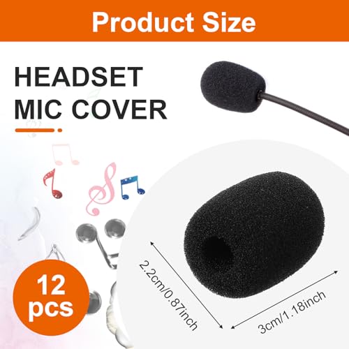 12 Pack Microphone Covers Foam Headset, 1.18 X 0.87 Inch Lapel Mic Covers, Soft Microphone Windscreen for Headset Lavalier Microphones Noise Reduction (Black)